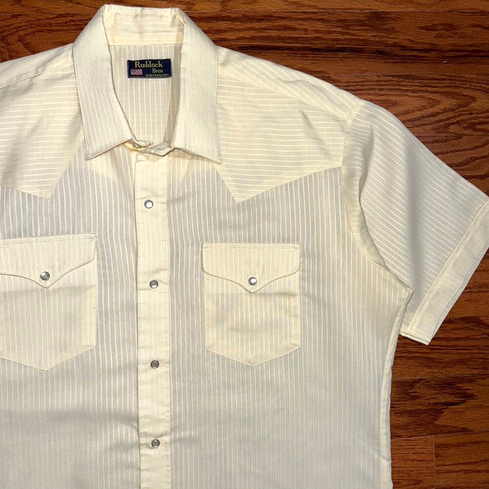 SOLD 💕Ruddock Bros Men’s Yellow Short Sleeve Pearl Snap Western Shirt Size XXL - Picture 5 of 9